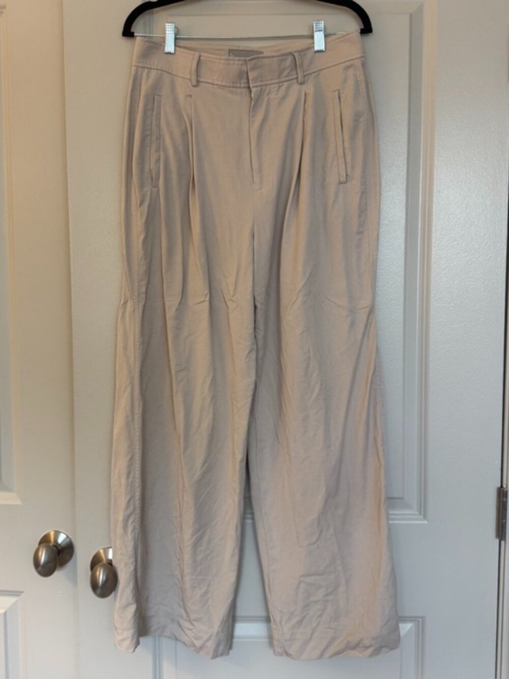 Everlane Wide Leg Crop Trousers Beige High Waisted Minimalist Pants Size 8S